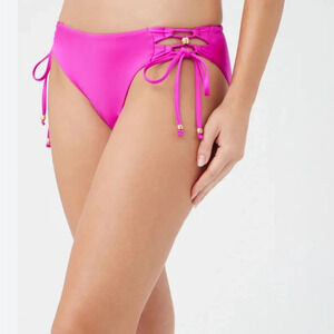 TRINA TURK MONACO SOLIDS LACE UP BEADED HIPSTER SWIM BOTTOM Size 4